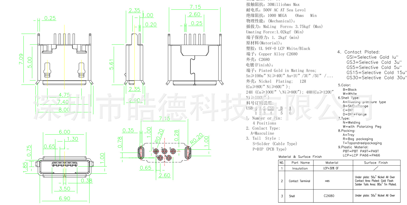MICRO USB母座5PIN直插B型卷边USB立式牛角贴片安卓接口插座SMT-阿里巴巴