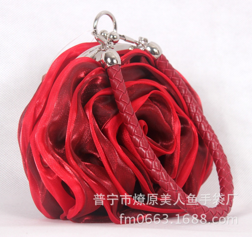 Túi clutch dạ tiệc hình hoa hồng 3D lụa hoa trà — Màu tím, Màu đen, Màu hồng, Màu xanh ngọc chi tiết 26