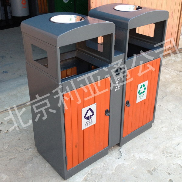 北京批发户外垃圾桶、不休钢垃圾桶、铁板垃圾桶、钢木分类垃圾桶