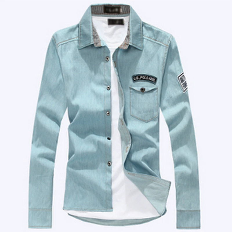 2019 весенне-летняя Мужская джинсовая рубашка, модная трендовая Мужская джинсовая Новая мужская рубашка с длинным рукавом, приталенная рубашка