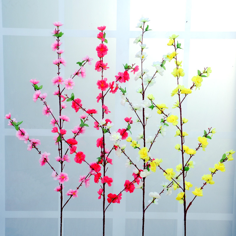 Flor de seda Flor de melocotón artificial rama sala de estar decoración del piso flor artificial planta 6 tenedor Flor de melocotón