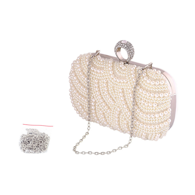 Pearl Diamond Dinner Banquet Bride Wedding Hand Take Chain Bag Ring Buckle Lady Bag display picture 7