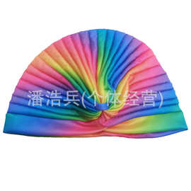 2014新款彩色手工涤纶印度帽七彩彩虹渐变色西瓜包头帽子