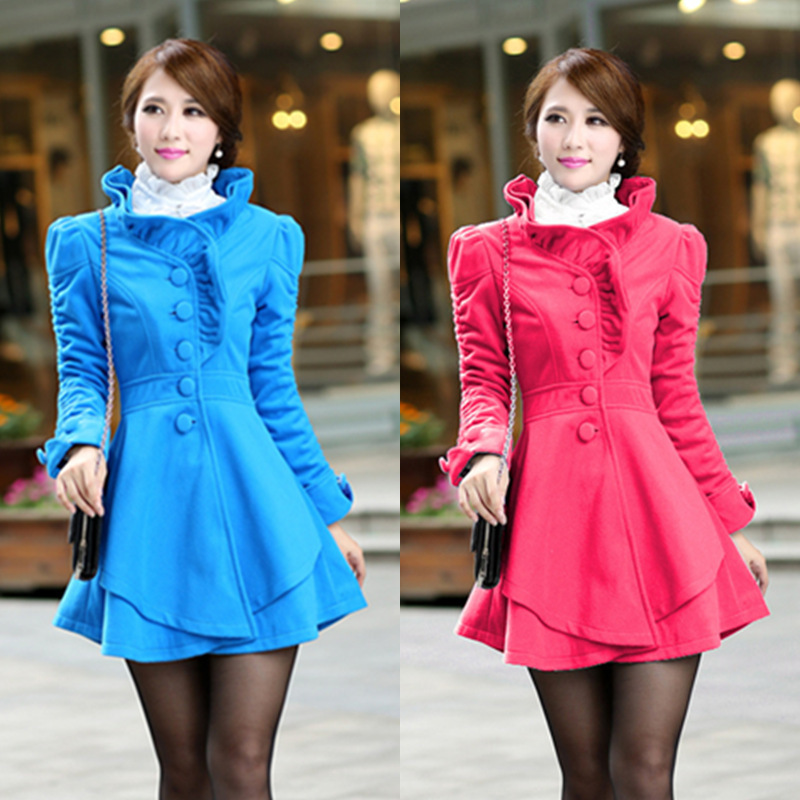 2015 Autumn and winter Women's wear Korean Edition Show thin Wood ear Stand collar Single breasted Irregular Hem woolen coat