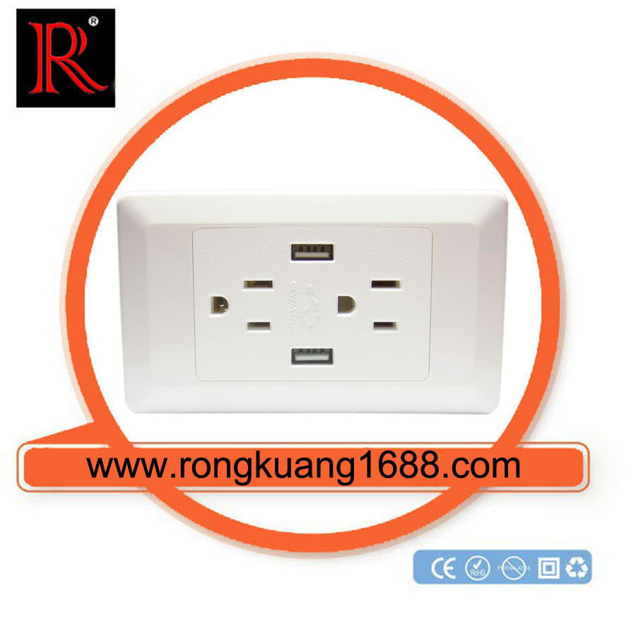 US-U201 供应美式 2.1A 双USB墙充ETL认证墙面充电器双USB