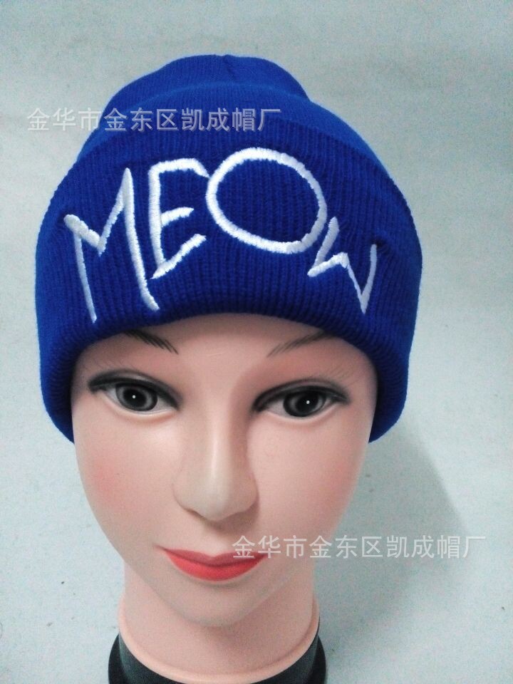 潮版帽子  MEOW腈纶针织帽 欧美流行针织帽 秋冬保暖帽  厂家批发