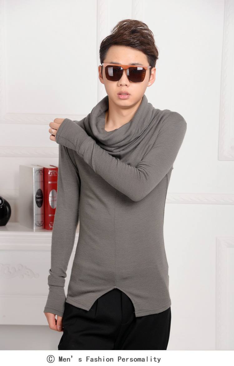 Mùa đông triều nam giả hai mảnh cổ áo đống cổ áo len mỏng dài tay cashmere áo len màu rắn áo thun cao cổ áo len