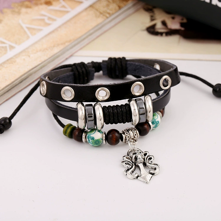 Браслет с бусинами, украшение, аксессуар, европейский стиль, натуральная кожа, оптовая продажа