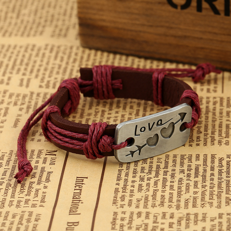 Nihaojewelry Braided Alloy One Arrow Through The Heart Cowhide Bracelet Wholesale Jewelry display picture 2