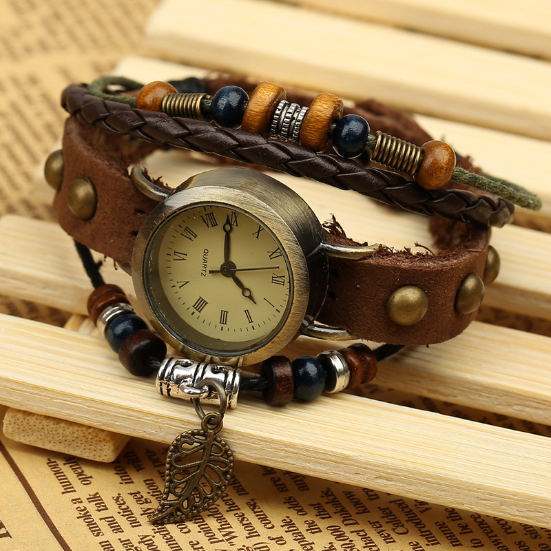 De dos piezas de fábrica directa de cuero genuino pulsera reloj de pulsera de piel de vaca vintage reloj de moda alternativa Venta caliente recomendar