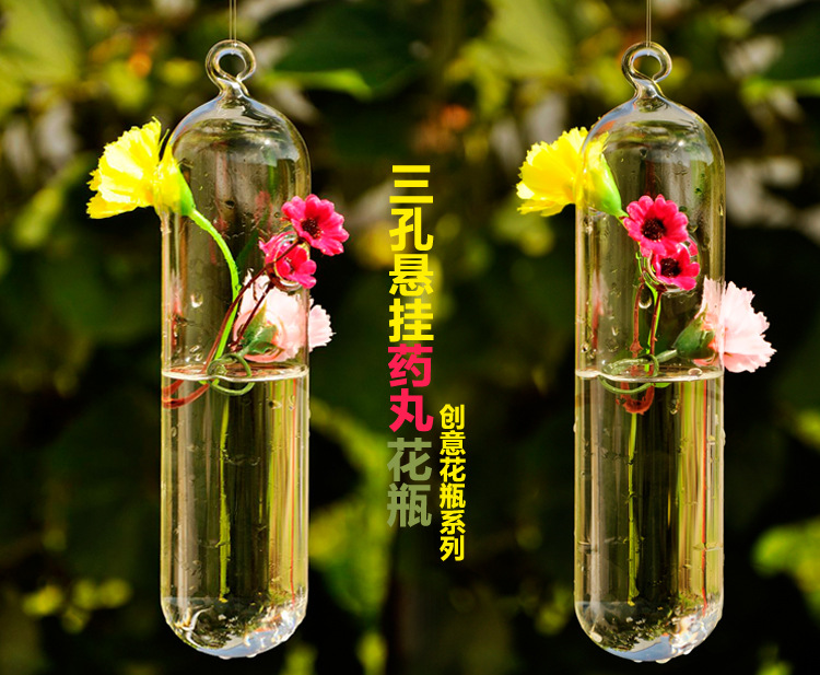 Mxmade creativo colgante de cristal de estilo Europeo de tres agujeros de un solo tubo de florero hidropónico flor dispositivo de moda accesorios para el hogar