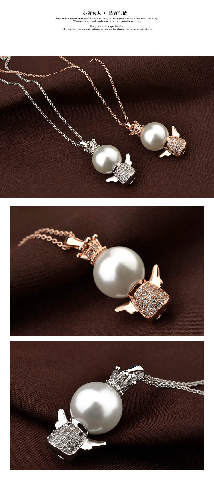 Cute Diamond Angel Wings Pearl Pendant Necklace display picture 2