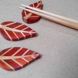 日式创意拼木筷子架纯手工叶子木制酒店筷子架筷枕定制