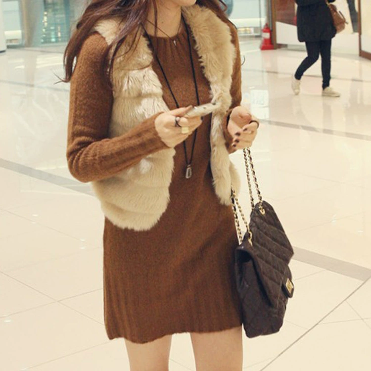 Европейская и американская мода, новый полосатый жилет с вырезом из кроличьего меха, теплое пальто из искусственного меха на складе