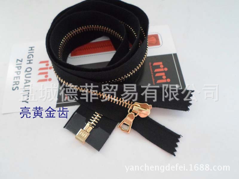 瑞士原产 RIRI拉链订做 M4亮黄金单开拉链 6#金属RIRI拉链头