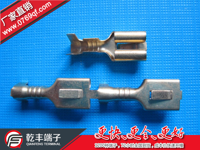 供应250带扣端子6.3带扣插簧6.3直型背扣端子