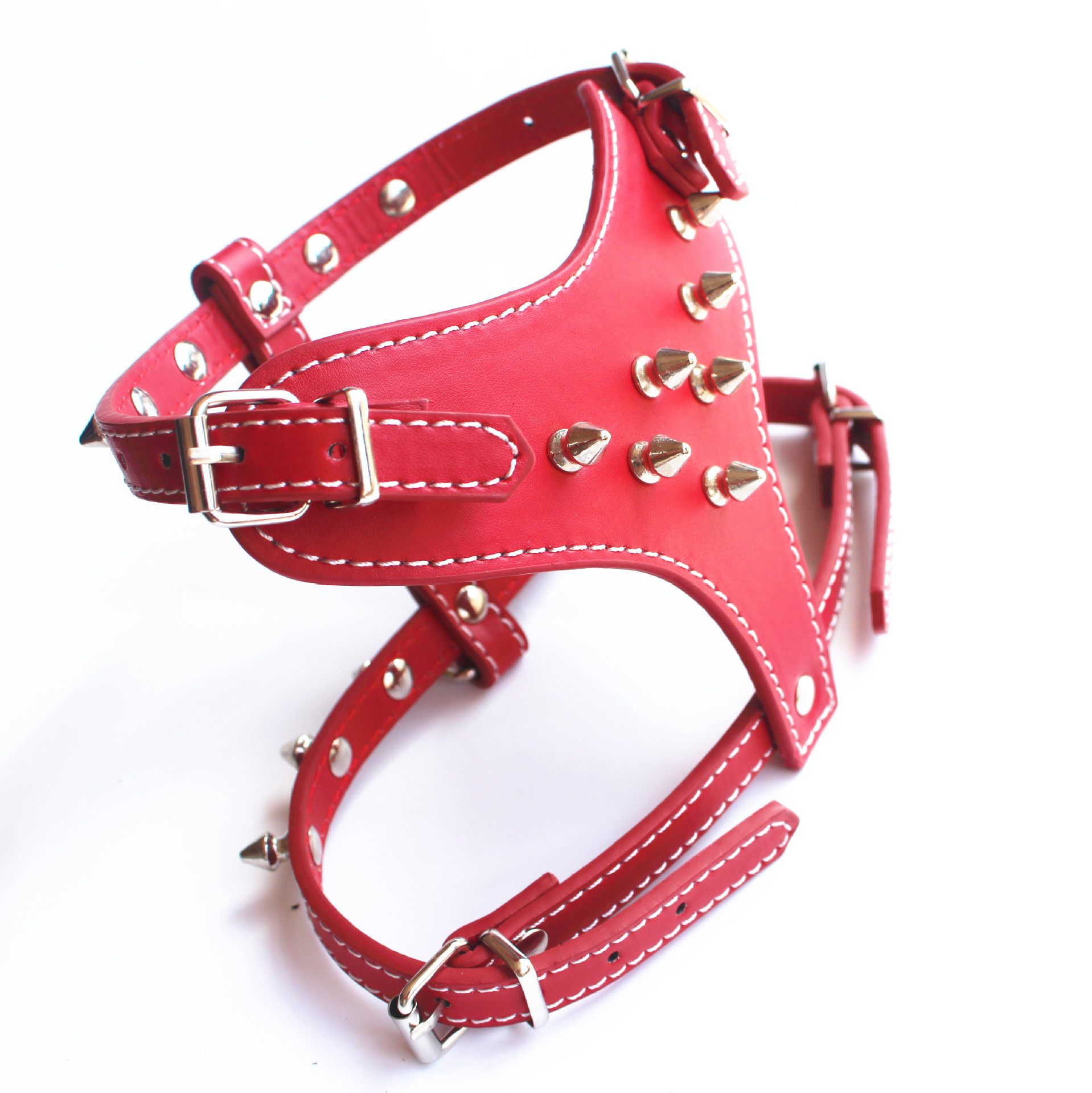 Personalized Anti Bite Dog Harness With Studs And Seat Belt_voghion.com
