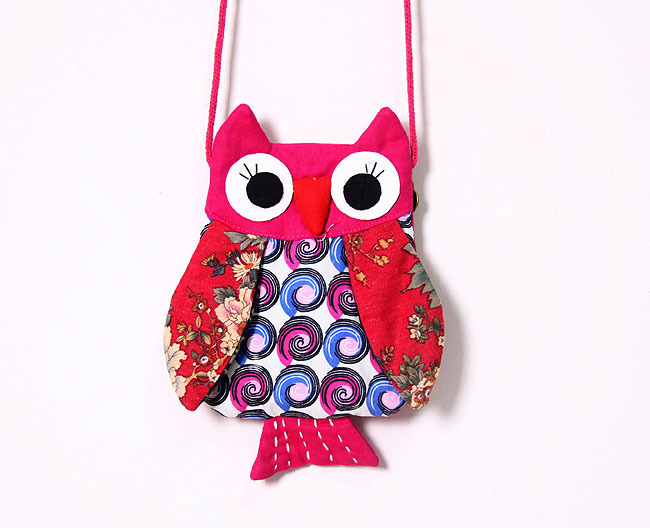 大耳朵猫头鹰印花布艺斜挎小包