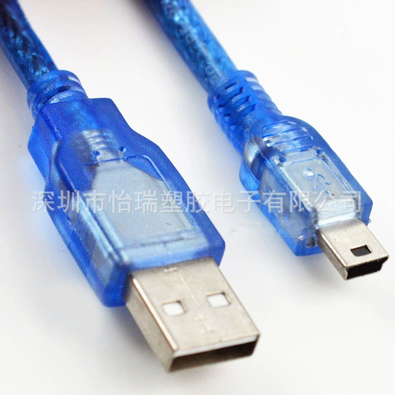 Прозрачный синий USB (штекер) — на MINI 5P / T-Type / V3 порт, дата-кабель для MP4/MP5/авто, 0.8 м