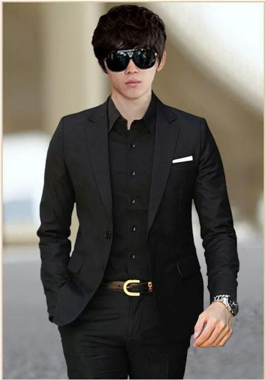 Black set, classic suit jacket, dress, 2020, Korean style, slim fit