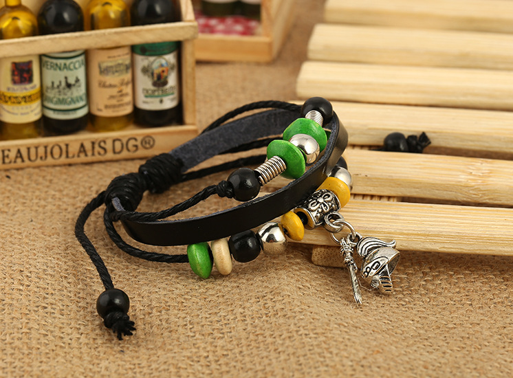 Fashion New Retro Men And Women Leather Bracelet Leather Beaded Bracelet Leather Bracelet display picture 3