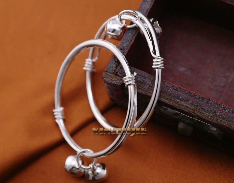 Miao bạc con tròn bụng in treo chuông đôi kéo bạc vòng tay mạ bạc 925 sterling bạc vòng tay hermes