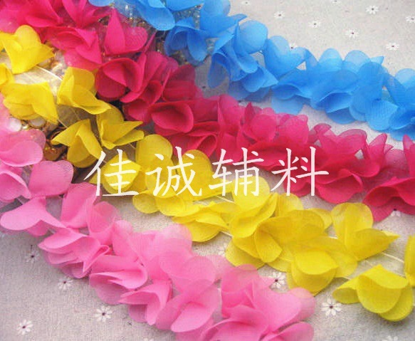 五叶相间花瓣雪纺立体花边 服装辅料DIY饰品手工材料 5CM