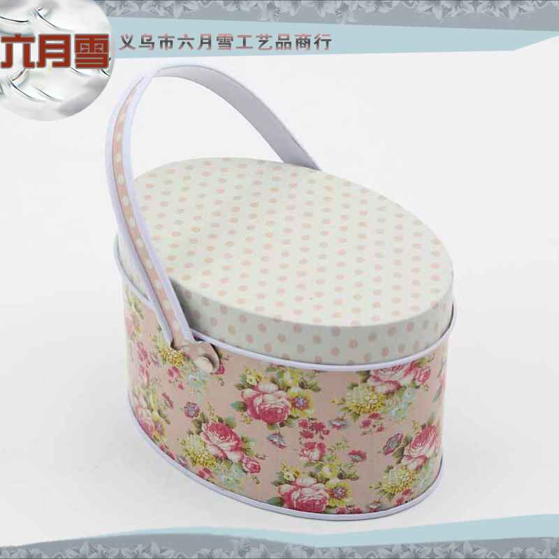 专业生产碎花系列 中号带手挽椭圆糖果盒 喜糖盒 复古收纳铁盒