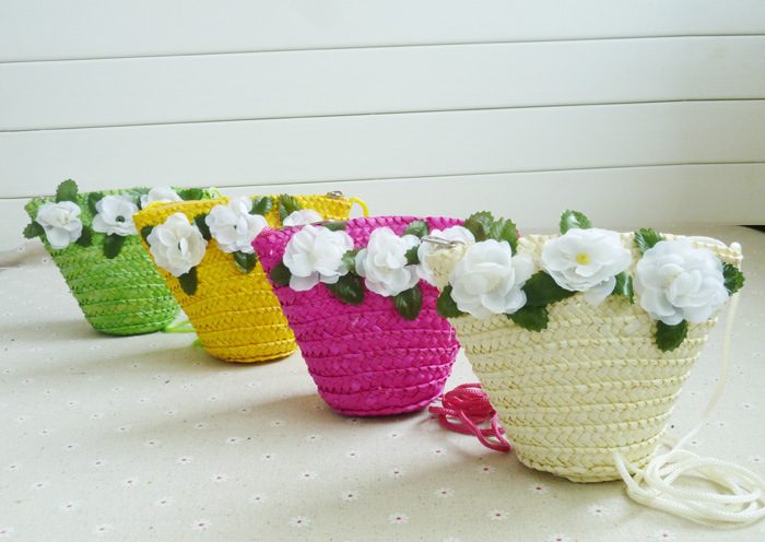 厂家批发2014新款花朵零钱包女包 斜挎包 单肩包 草编包