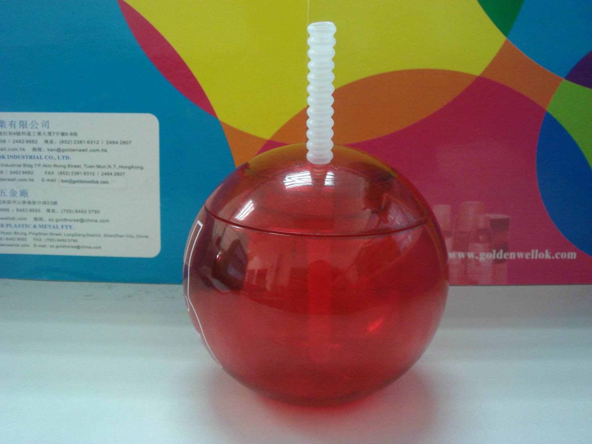 厂家直销400ML新款球形吸管杯炸弹杯创意饮料杯PC 塑料杯 可定制