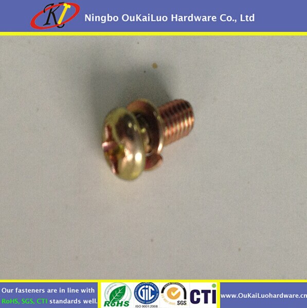 碳钢十字盘头带垫组合螺丝 镀彩锌 机械螺丝