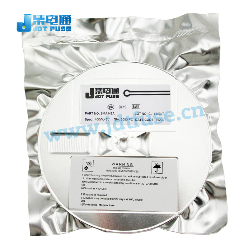 SMAJ43A  43V单向直流瞬态抑制二极管 防雷击抗干扰TVS管贴片厂家