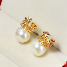 擺地攤進貨日韓版時尚精致簡約小巧皇冠珍珠鑲鑽耳釘耳環飾品