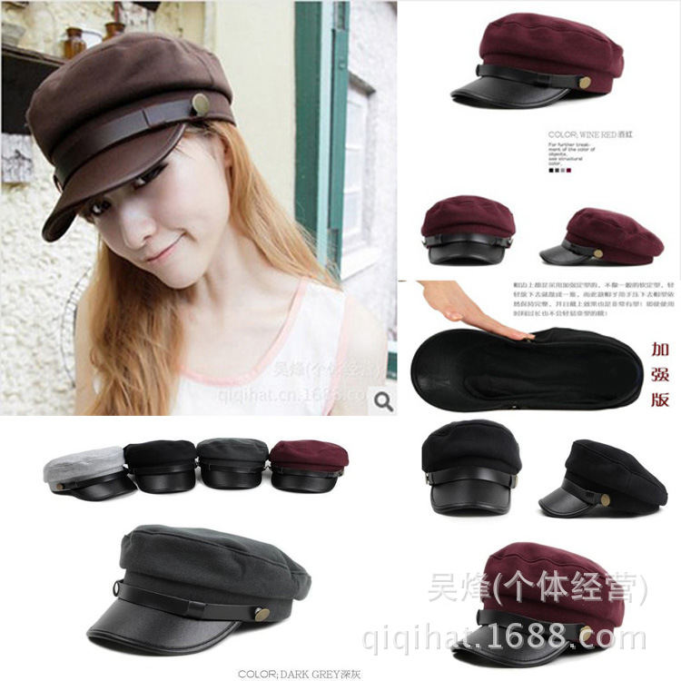 外贸帽子男女士皮沿平顶海军帽秋冬季棒球帽户外鸭舌帽嘻哈时装帽