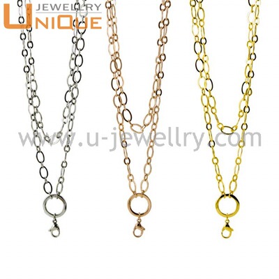 欧高档首饰批发 大扁O字项链 可打开locket吊坠配链