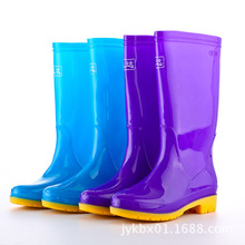 厂家直销雨鞋女式 PVC高筒雨靴 女时尚 双色底防滑防水鞋外贸批发