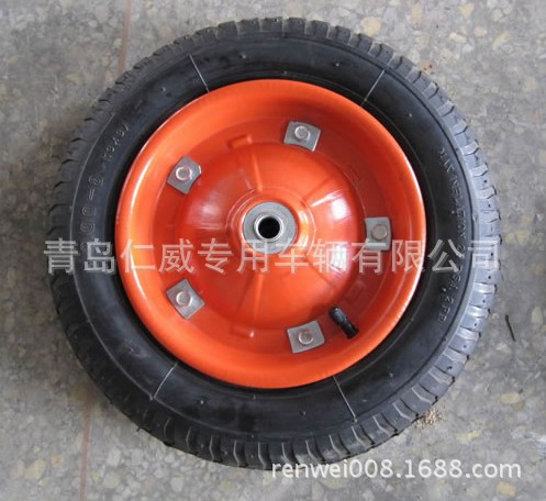 3.00-8 手推车轮子 羊角花纹 红色轮辐 13x3 充气轮 13寸轮子