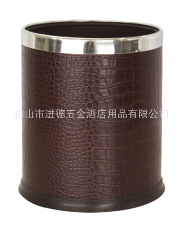 Special price leather grain single-layer guest room bucket hotel trash can double-layer black paint bucket stainless steel guest room flame retardant bucket
