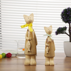 New Hot Selling Ceramic Crafts Creative Home Decor Tie Cat Two-Piece Ornament cgh14004 Ceramic Worker