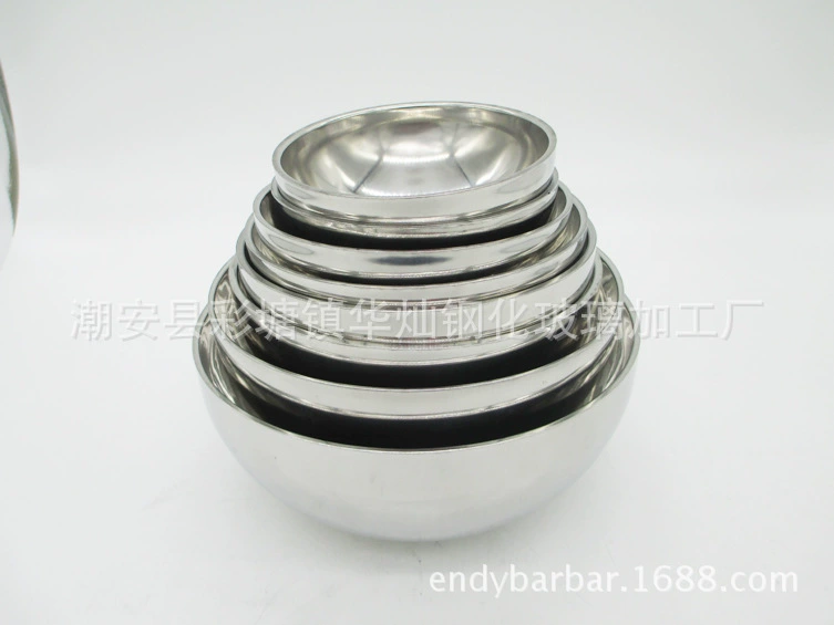Factory direct sales double -layer welded bright bowl stainless steel bright steel light bowl double -layer insulation bowl