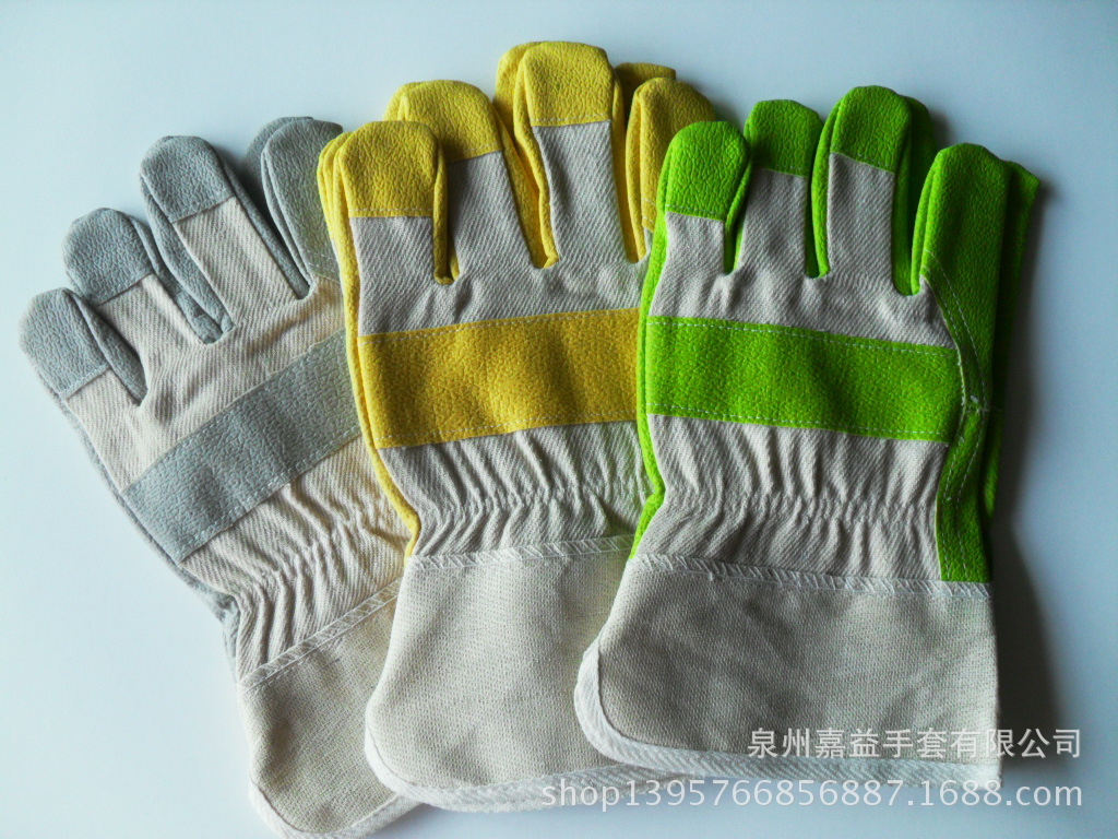 PVC灰黄绿仿皮手套