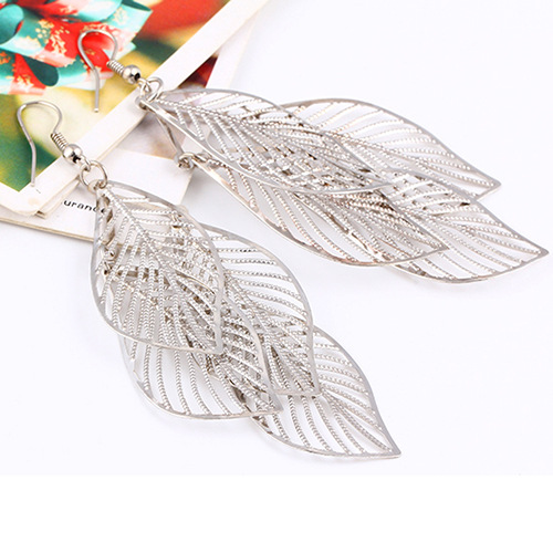 Korean Trend European And American Rock Club Hollowed Out Large Leaves Earrings Jewelry