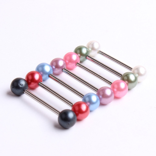 Stainless Steel Tongue Stud Industrial Earring Straight Rod Imitation Pearl Wholesale Earrings detail image 7