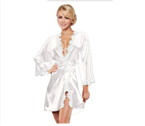 Foreign trade European and American sexy women's summer bathrobe, lace see-through sexy pajamas, sexy lingerie multi-piece set