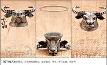 【厂家供应】十二生肖兽首玻璃杯 古锡金属酒杯（牛）新年礼品