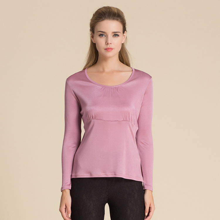 Womens Loose Fit Silk Knit Long Sleeve T Shirt Round Neck Two Section Design Soft Mulberry Silk Fall Casual Wear