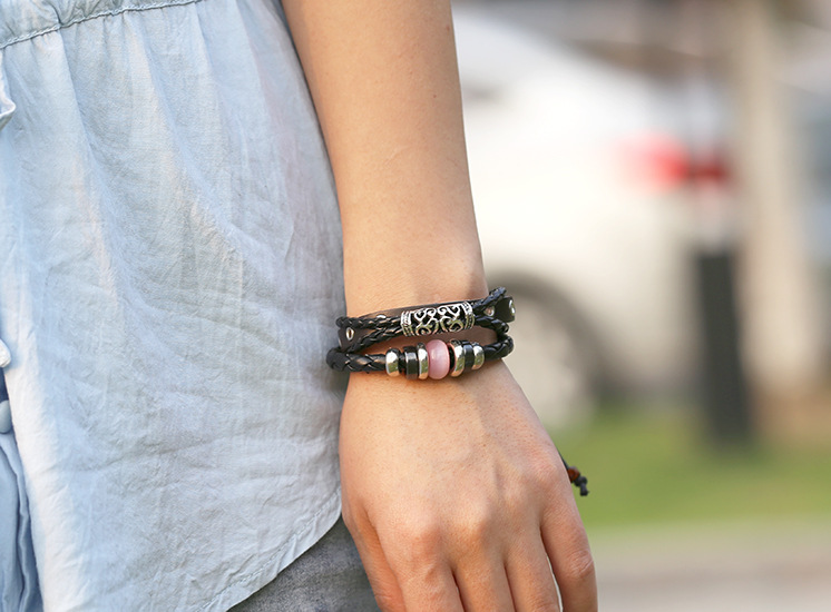 Retro personality leather bracelet fashion temperament wild beaded leather bracelet new bracelet