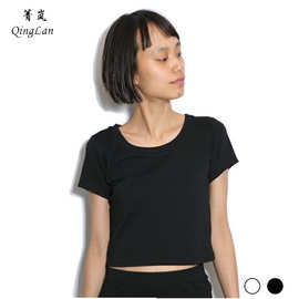 箐岚 日系品牌黑白系列纯色短袖圆领时尚修身女装短款T恤厂家直销