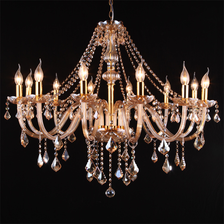 12-cabeza ámbar champán araña de cristal gran sala de estar Villa escalera Luz Hotel vestíbulo KTV ingeniería Decoración