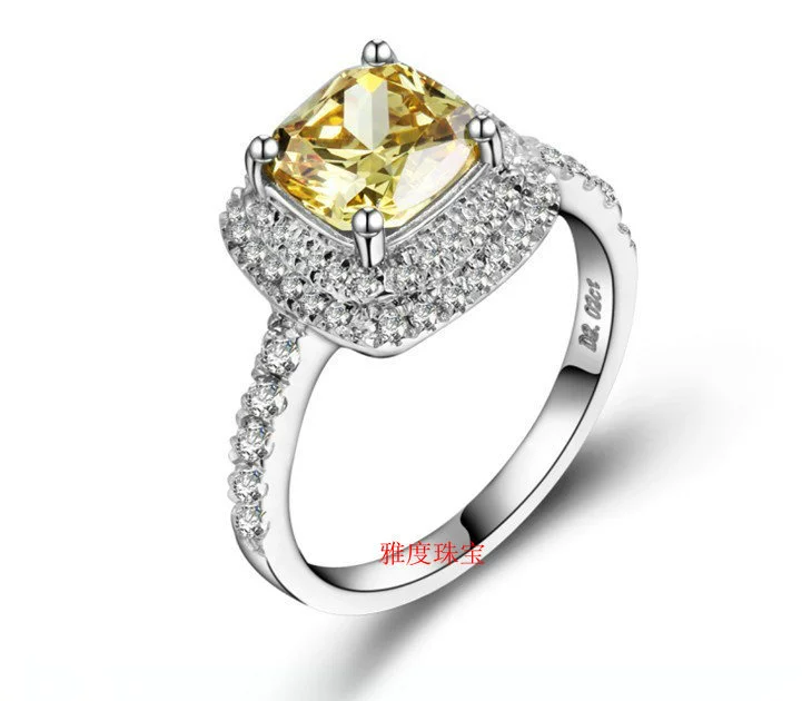 雅度珠宝 Fat Fang Chinese Female Diamond Ring SONA Diamond Ring Silver Platinum Planted Female Ring Natural Mossan Diamond Ring